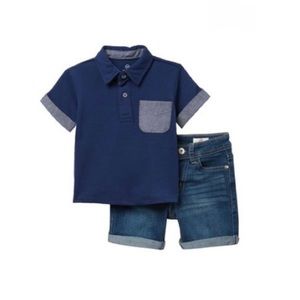 Textured Stripe Henley T-Shirt & Shorts Set